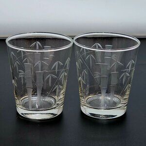 2 Sasaki Etched Bamboo Glasses 3.5" cocktail juice 8oz midcentury farmhouse 1950
